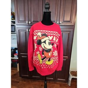 Disney Christmas Womens Size Large Red Sweatshirt Mickey Mouse Graphic Print